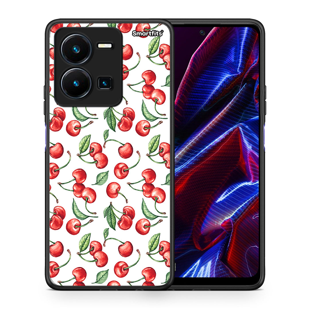 Θήκη Vivo Y35 5G Cherry Summer από τη Smartfits με σχέδιο στο πίσω μέρος και μαύρο περίβλημα | Vivo Y35 5G Cherry Summer case with colorful back and black bezels