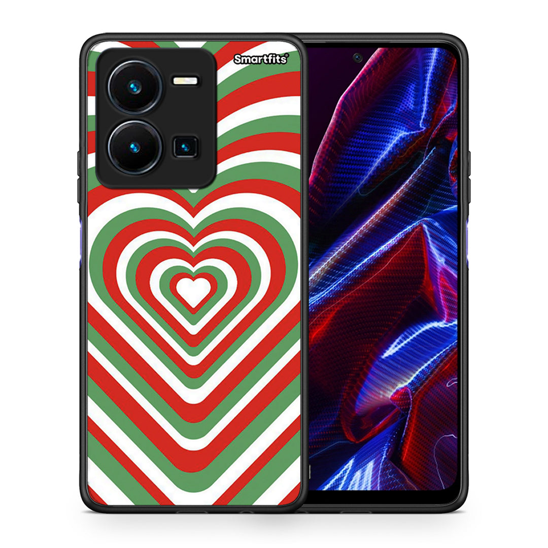 Θήκη Vivo Y35 5G Christmas Hearts από τη Smartfits με σχέδιο στο πίσω μέρος και μαύρο περίβλημα | Vivo Y35 5G Christmas Hearts case with colorful back and black bezels