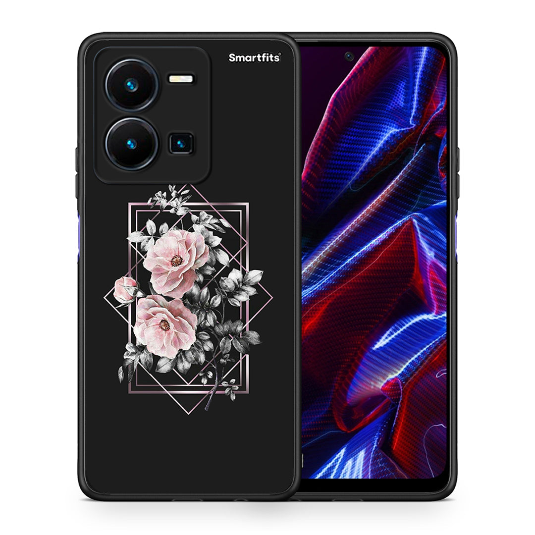 Θήκη Vivo Y35 5G Frame Flower από τη Smartfits με σχέδιο στο πίσω μέρος και μαύρο περίβλημα | Vivo Y35 5G Frame Flower case with colorful back and black bezels