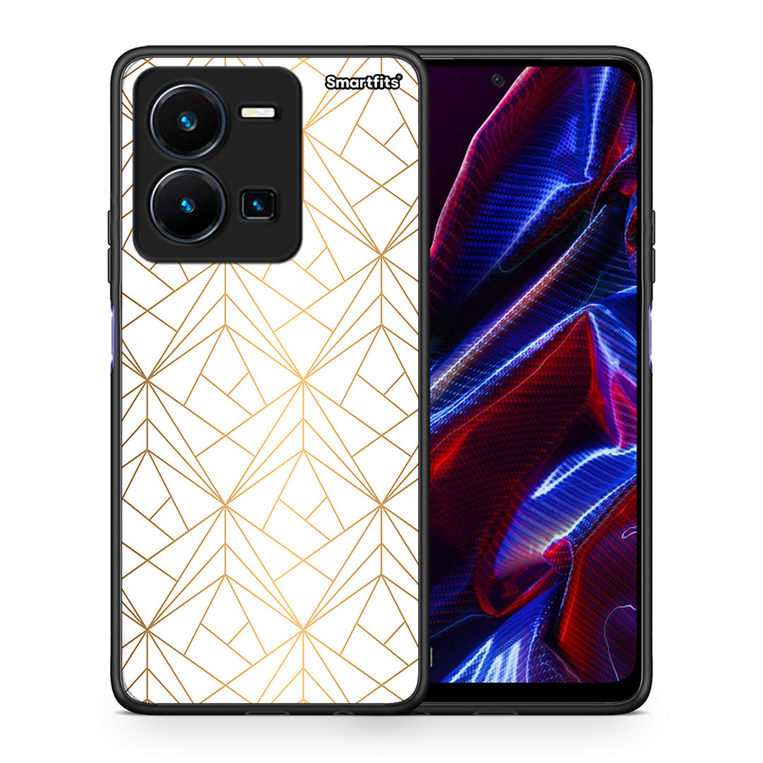 Θήκη Vivo Y35 5G Luxury White Geometric από τη Smartfits με σχέδιο στο πίσω μέρος και μαύρο περίβλημα | Vivo Y35 5G Luxury White Geometric case with colorful back and black bezels