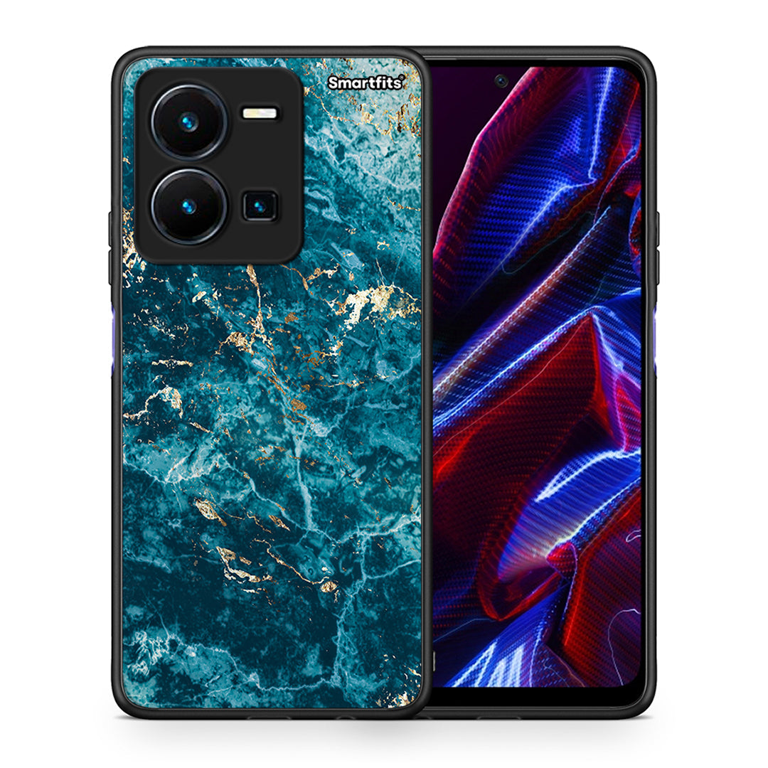 Θήκη Vivo Y35 5G Marble Blue από τη Smartfits με σχέδιο στο πίσω μέρος και μαύρο περίβλημα | Vivo Y35 5G Marble Blue case with colorful back and black bezels