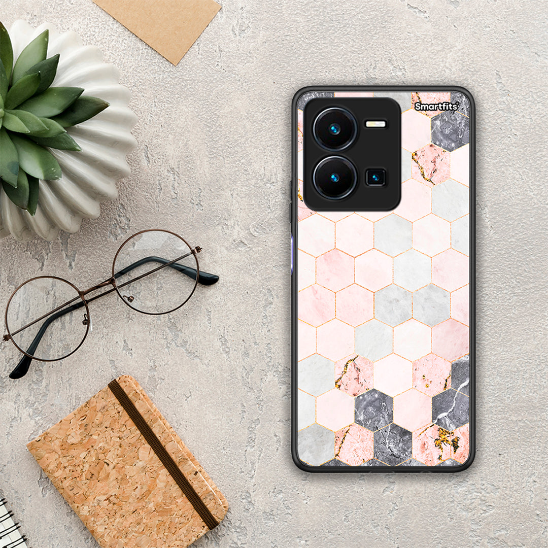 Marble Hexagon Pink - Vivo Y35 5G case