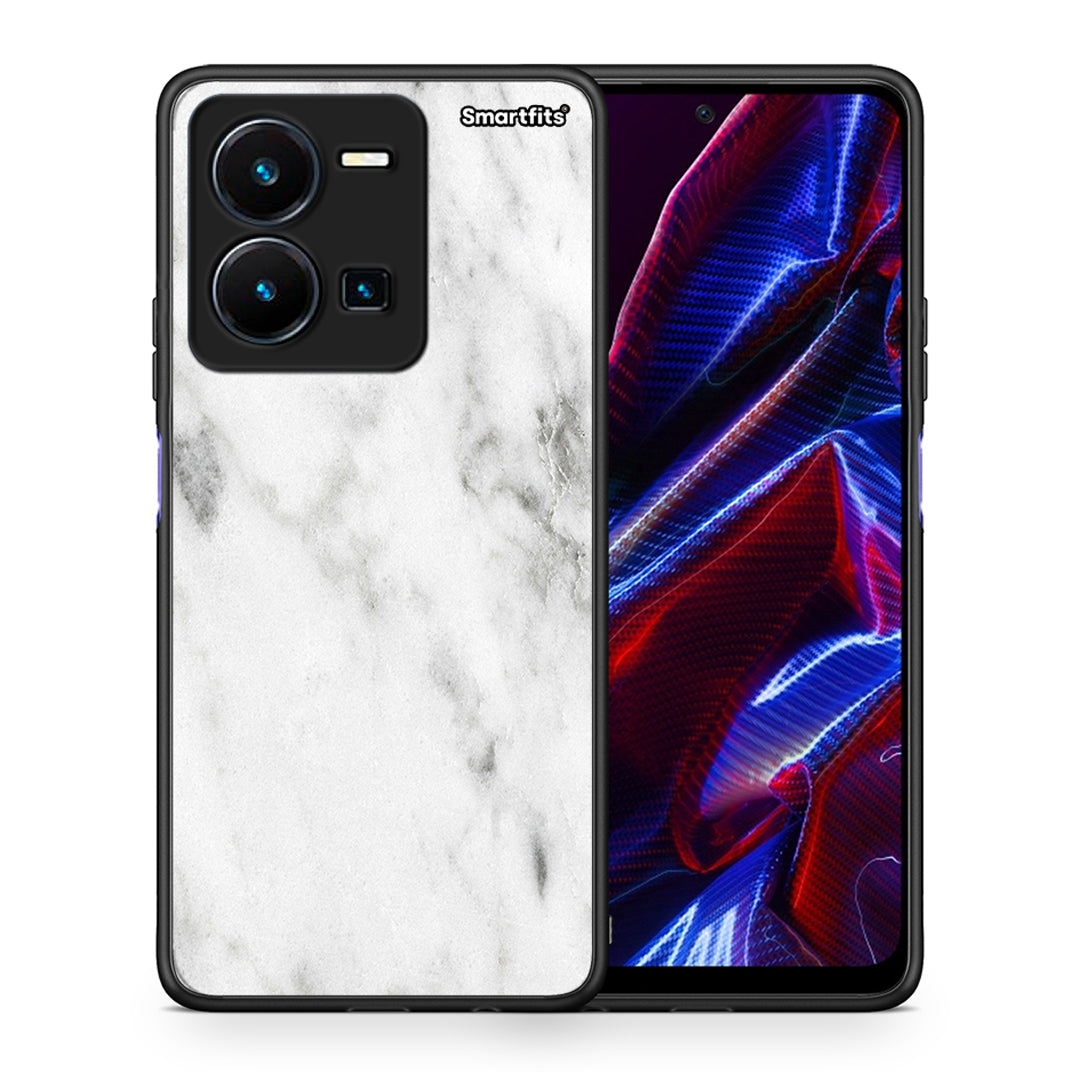 Θήκη Vivo Y35 5G White Marble από τη Smartfits με σχέδιο στο πίσω μέρος και μαύρο περίβλημα | Vivo Y35 5G White Marble case with colorful back and black bezels