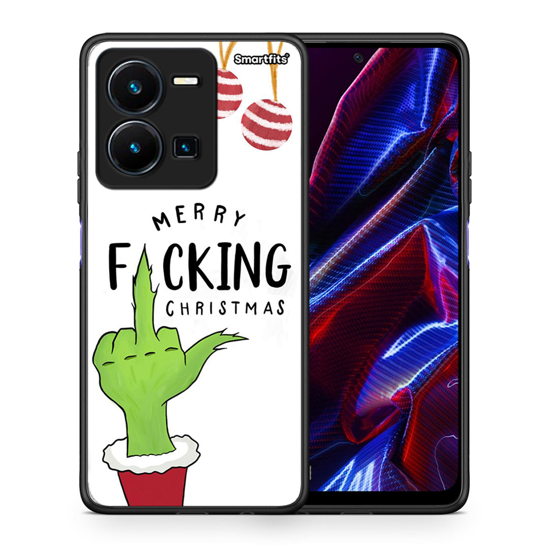 Θήκη Vivo Y35 5G Merry F Xmas από τη Smartfits με σχέδιο στο πίσω μέρος και μαύρο περίβλημα | Vivo Y35 5G Merry F Xmas case with colorful back and black bezels