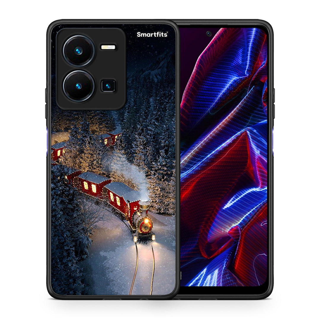 Θήκη Vivo Y35 5G Xmas Train από τη Smartfits με σχέδιο στο πίσω μέρος και μαύρο περίβλημα | Vivo Y35 5G Xmas Train case with colorful back and black bezels