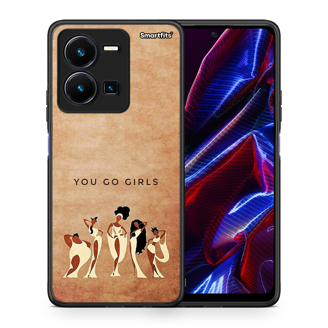 Θήκη Vivo Y35 5G You Go Girl από τη Smartfits με σχέδιο στο πίσω μέρος και μαύρο περίβλημα | Vivo Y35 5G You Go Girl case with colorful back and black bezels