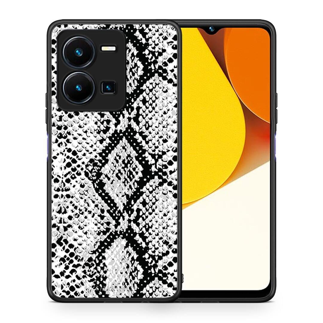 Θήκη Vivo Y35 Animal White Snake από τη Smartfits με σχέδιο στο πίσω μέρος και μαύρο περίβλημα | Vivo Y35 Animal White Snake Case with Colorful Back and Black Bezels