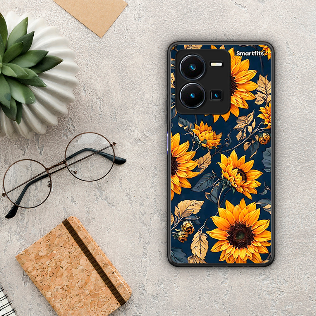 Θήκη Vivo Y35 Autumn Sunflowers από τη Smartfits με σχέδιο στο πίσω μέρος και μαύρο περίβλημα | Vivo Y35 Autumn Sunflowers Case with Colorful Back and Black Bezels