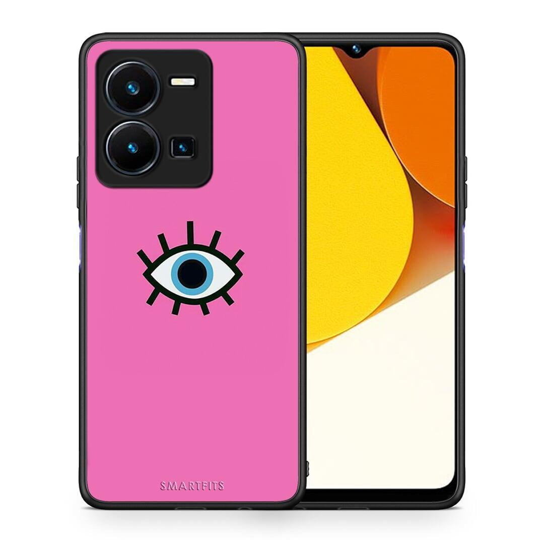 Θήκη Vivo Y35 Blue Eye Pink από τη Smartfits με σχέδιο στο πίσω μέρος και μαύρο περίβλημα | Vivo Y35 Blue Eye Pink Case with Colorful Back and Black Bezels