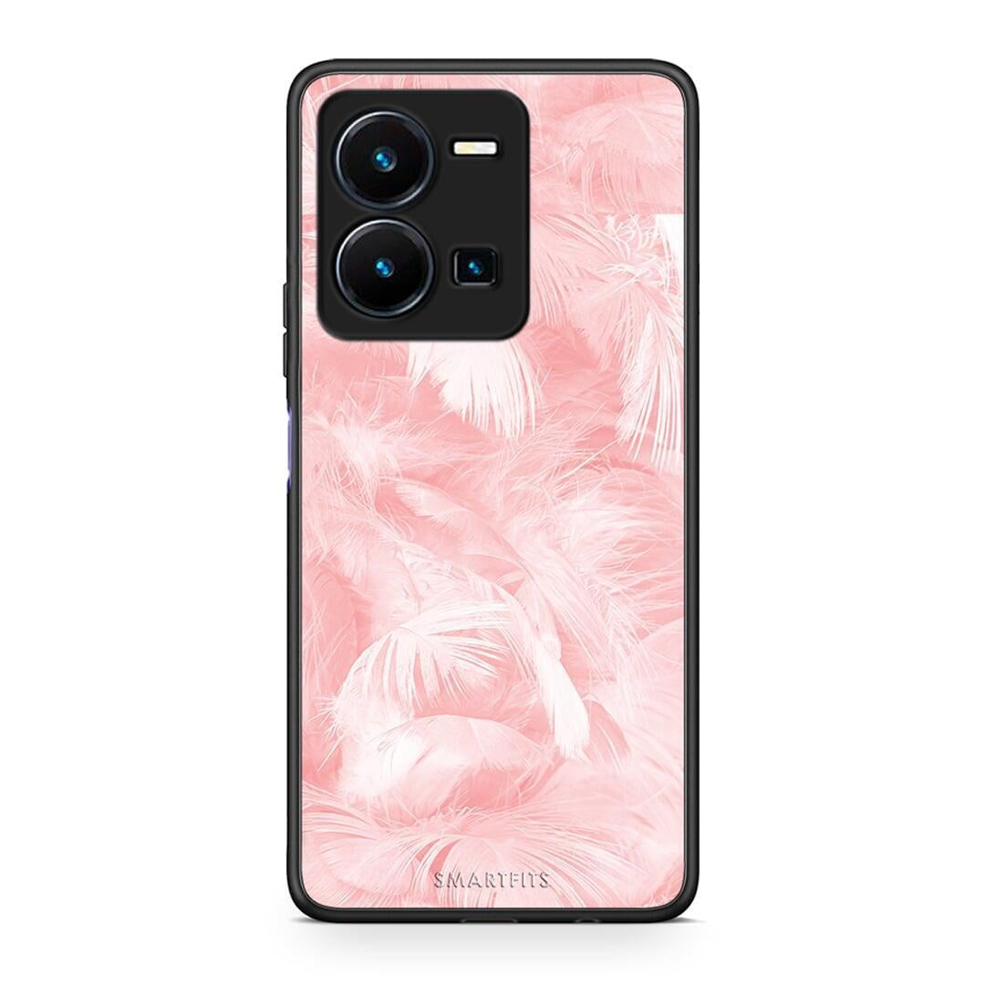 Θήκη Vivo Y35 Boho Pink Feather από τη Smartfits με σχέδιο στο πίσω μέρος και μαύρο περίβλημα | Vivo Y35 Boho Pink Feather Case with Colorful Back and Black Bezels