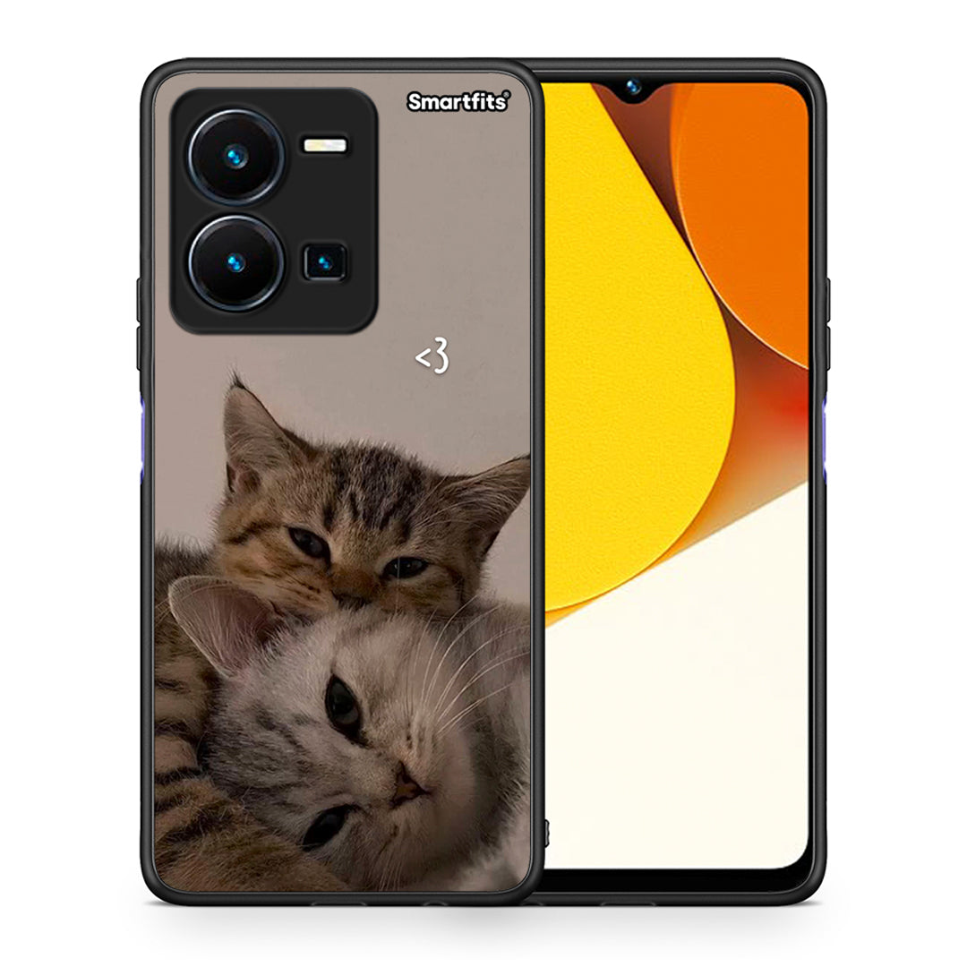 Θήκη Vivo Y35 Cats In Love από τη Smartfits με σχέδιο στο πίσω μέρος και μαύρο περίβλημα | Vivo Y35 Cats In Love Case with Colorful Back and Black Bezels