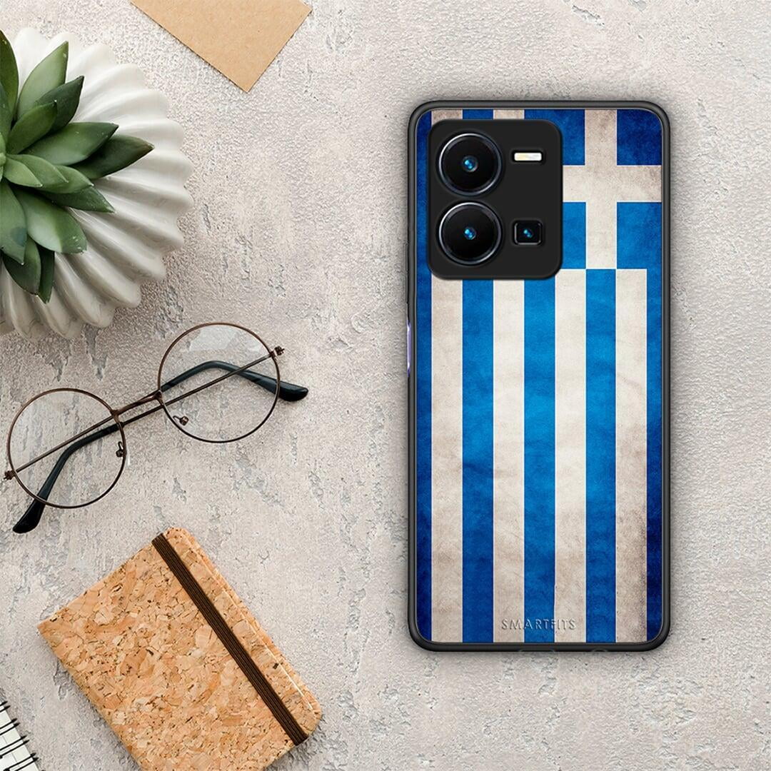 Θήκη Vivo Y35 Flag Greek από τη Smartfits με σχέδιο στο πίσω μέρος και μαύρο περίβλημα | Vivo Y35 Flag Greek Case with Colorful Back and Black Bezels