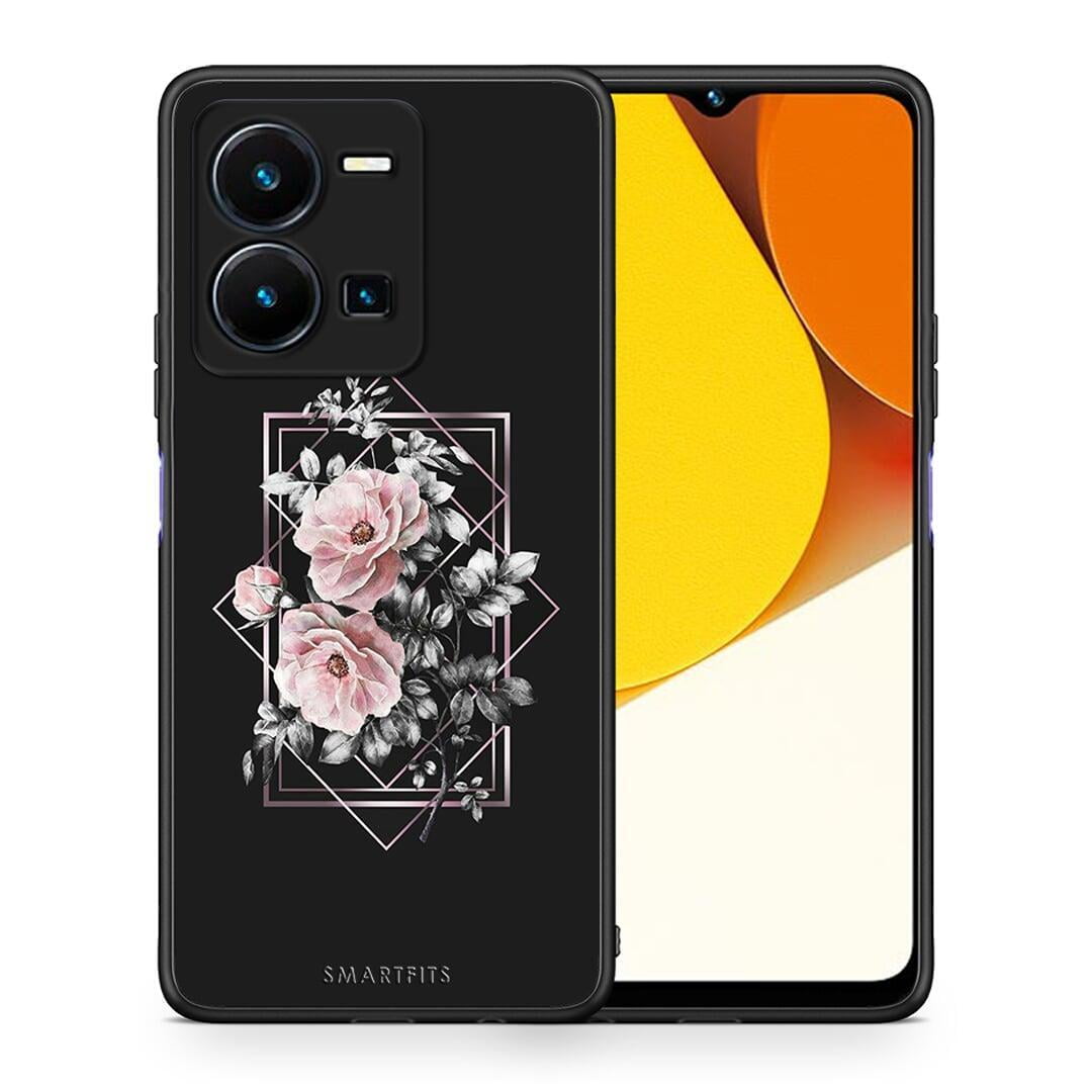 Θήκη Vivo Y35 Flower Frame από τη Smartfits με σχέδιο στο πίσω μέρος και μαύρο περίβλημα | Vivo Y35 Flower Frame Case with Colorful Back and Black Bezels