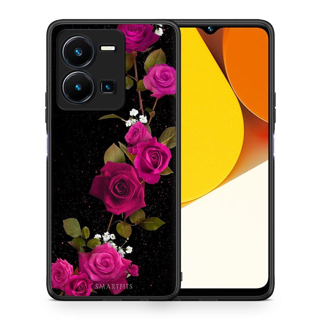 Θήκη Vivo Y35 Flower Red Roses από τη Smartfits με σχέδιο στο πίσω μέρος και μαύρο περίβλημα | Vivo Y35 Flower Red Roses Case with Colorful Back and Black Bezels