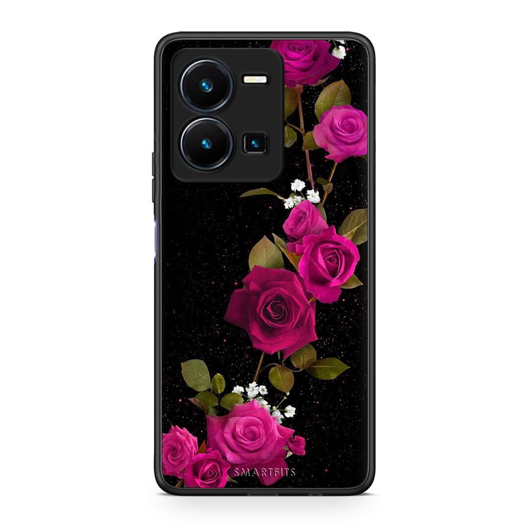 Θήκη Vivo Y35 Flower Red Roses από τη Smartfits με σχέδιο στο πίσω μέρος και μαύρο περίβλημα | Vivo Y35 Flower Red Roses Case with Colorful Back and Black Bezels