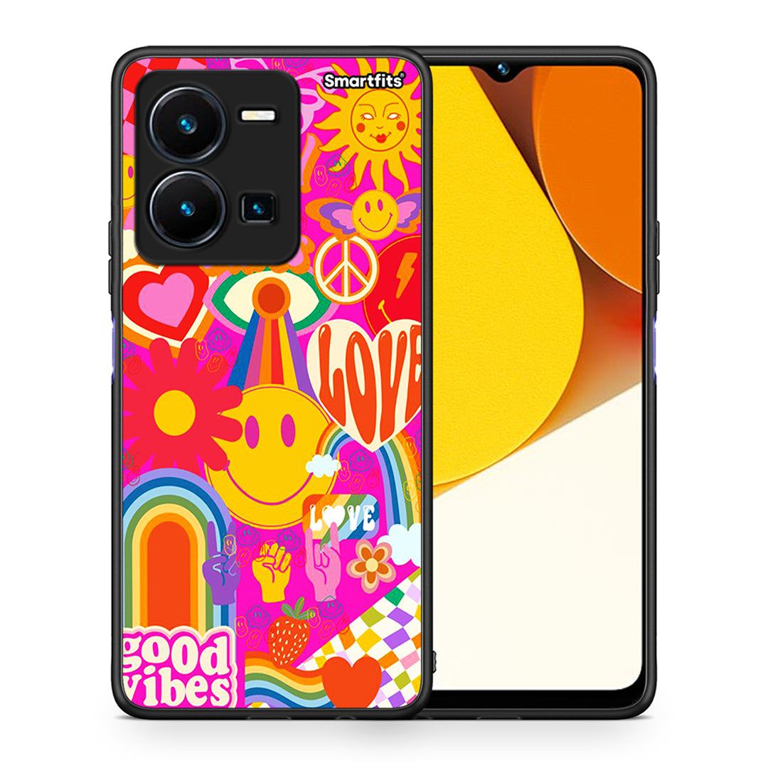 Θήκη Vivo Y35 Hippie Love από τη Smartfits με σχέδιο στο πίσω μέρος και μαύρο περίβλημα | Vivo Y35 Hippie Love Case with Colorful Back and Black Bezels