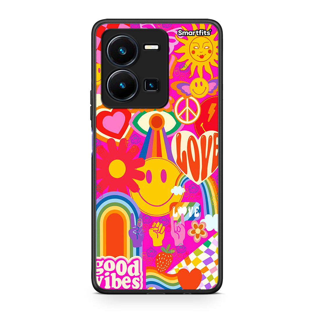 Θήκη Vivo Y35 Hippie Love από τη Smartfits με σχέδιο στο πίσω μέρος και μαύρο περίβλημα | Vivo Y35 Hippie Love Case with Colorful Back and Black Bezels