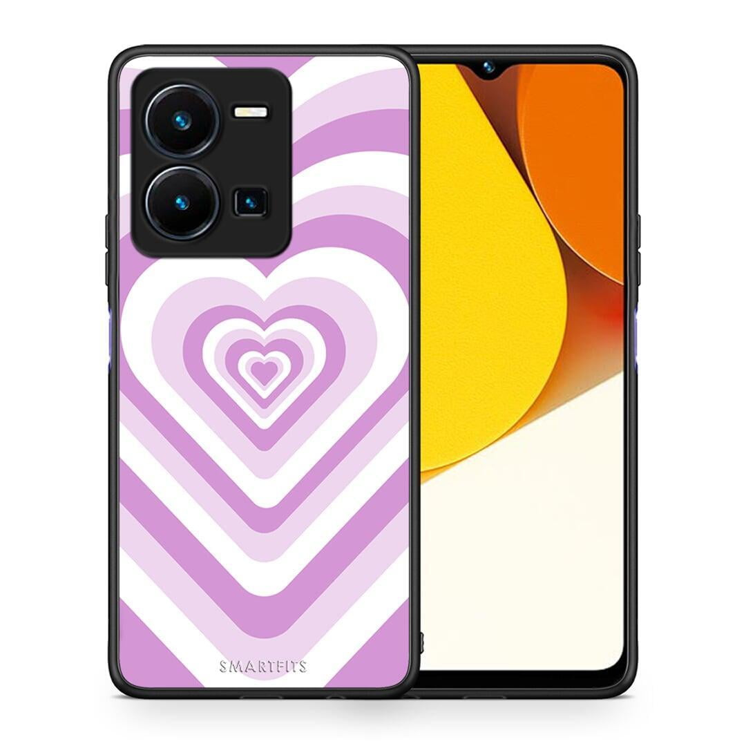 Θήκη Vivo Y35 Lilac Hearts από τη Smartfits με σχέδιο στο πίσω μέρος και μαύρο περίβλημα | Vivo Y35 Lilac Hearts Case with Colorful Back and Black Bezels