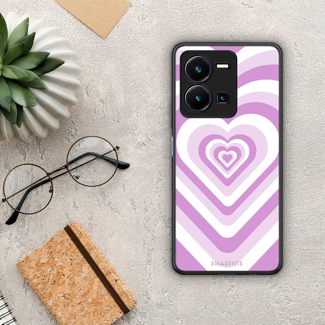 Θήκη Vivo Y35 Lilac Hearts από τη Smartfits με σχέδιο στο πίσω μέρος και μαύρο περίβλημα | Vivo Y35 Lilac Hearts Case with Colorful Back and Black Bezels