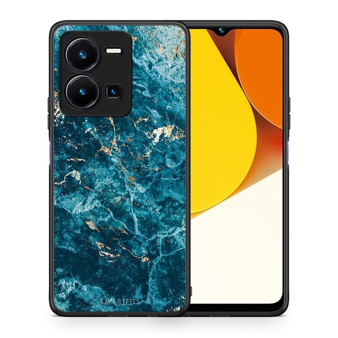 Θήκη Vivo Y35 Marble Blue από τη Smartfits με σχέδιο στο πίσω μέρος και μαύρο περίβλημα | Vivo Y35 Marble Blue Case with Colorful Back and Black Bezels