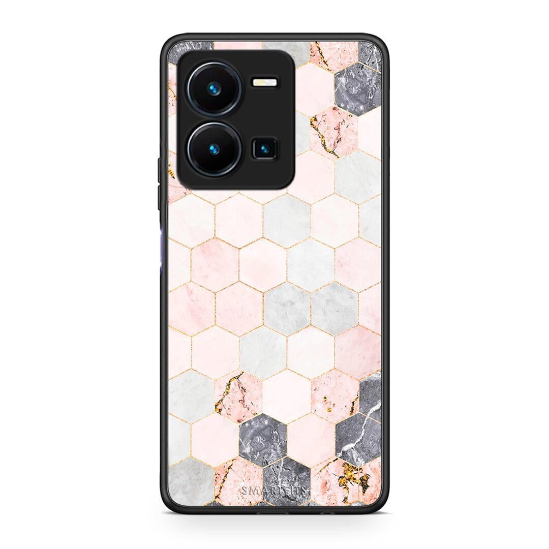 Θήκη Vivo Y35 Marble Hexagon Pink από τη Smartfits με σχέδιο στο πίσω μέρος και μαύρο περίβλημα | Vivo Y35 Marble Hexagon Pink Case with Colorful Back and Black Bezels