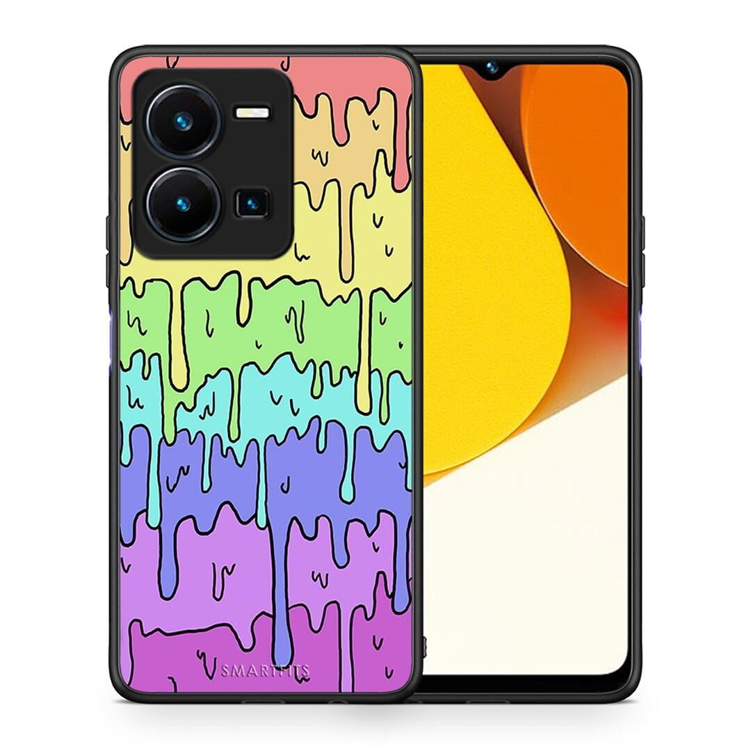 Θήκη Vivo Y35 Melting Rainbow από τη Smartfits με σχέδιο στο πίσω μέρος και μαύρο περίβλημα | Vivo Y35 Melting Rainbow Case with Colorful Back and Black Bezels