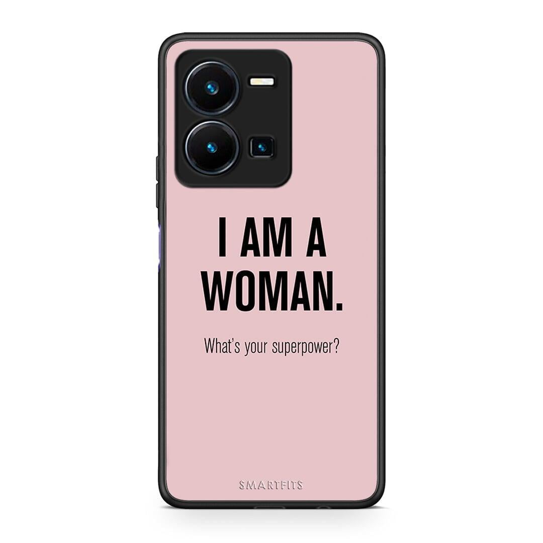 Θήκη Vivo Y35 Superpower Woman από τη Smartfits με σχέδιο στο πίσω μέρος και μαύρο περίβλημα | Vivo Y35 Superpower Woman Case with Colorful Back and Black Bezels