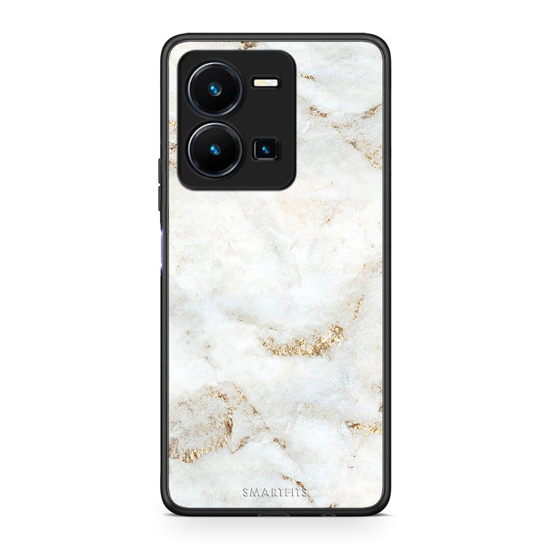 Θήκη Vivo Y35 White Gold Marble από τη Smartfits με σχέδιο στο πίσω μέρος και μαύρο περίβλημα | Vivo Y35 White Gold Marble Case with Colorful Back and Black Bezels