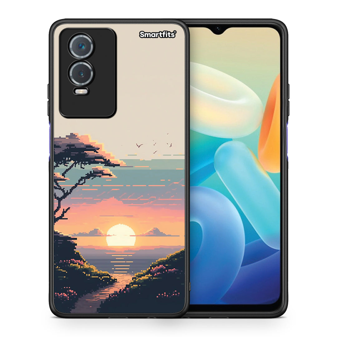 Θήκη Vivo Y76 5G / Y76s / Y74s Pixel Sunset από τη Smartfits με σχέδιο στο πίσω μέρος και μαύρο περίβλημα | Vivo Y76 5G / Y76s / Y74s Pixel Sunset case with colorful back and black bezels