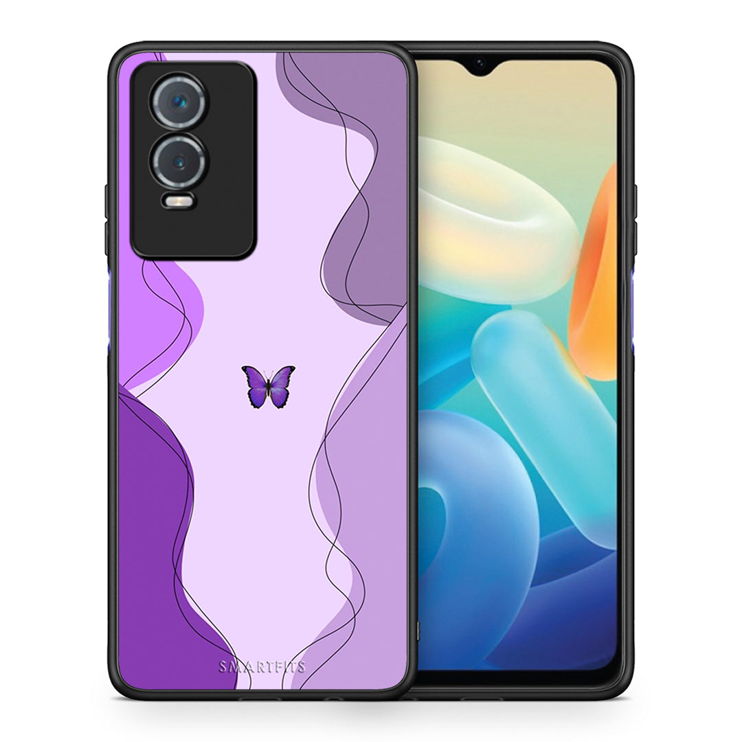 Θήκη Αγίου Βαλεντίνου Vivo Y76 5G / Y76s / Y74s Purple Mariposa από τη Smartfits με σχέδιο στο πίσω μέρος και μαύρο περίβλημα | Vivo Y76 5G / Y76s / Y74s Purple Mariposa case with colorful back and black bezels