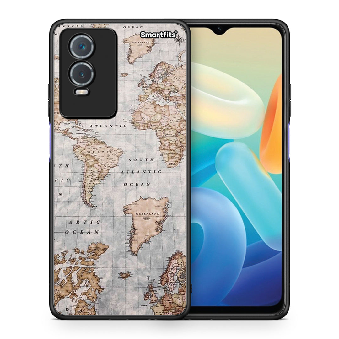 Θήκη Vivo Y76 5G / Y76s / Y74s World Map από τη Smartfits με σχέδιο στο πίσω μέρος και μαύρο περίβλημα | Vivo Y76 5G / Y76s / Y74s World Map case with colorful back and black bezels