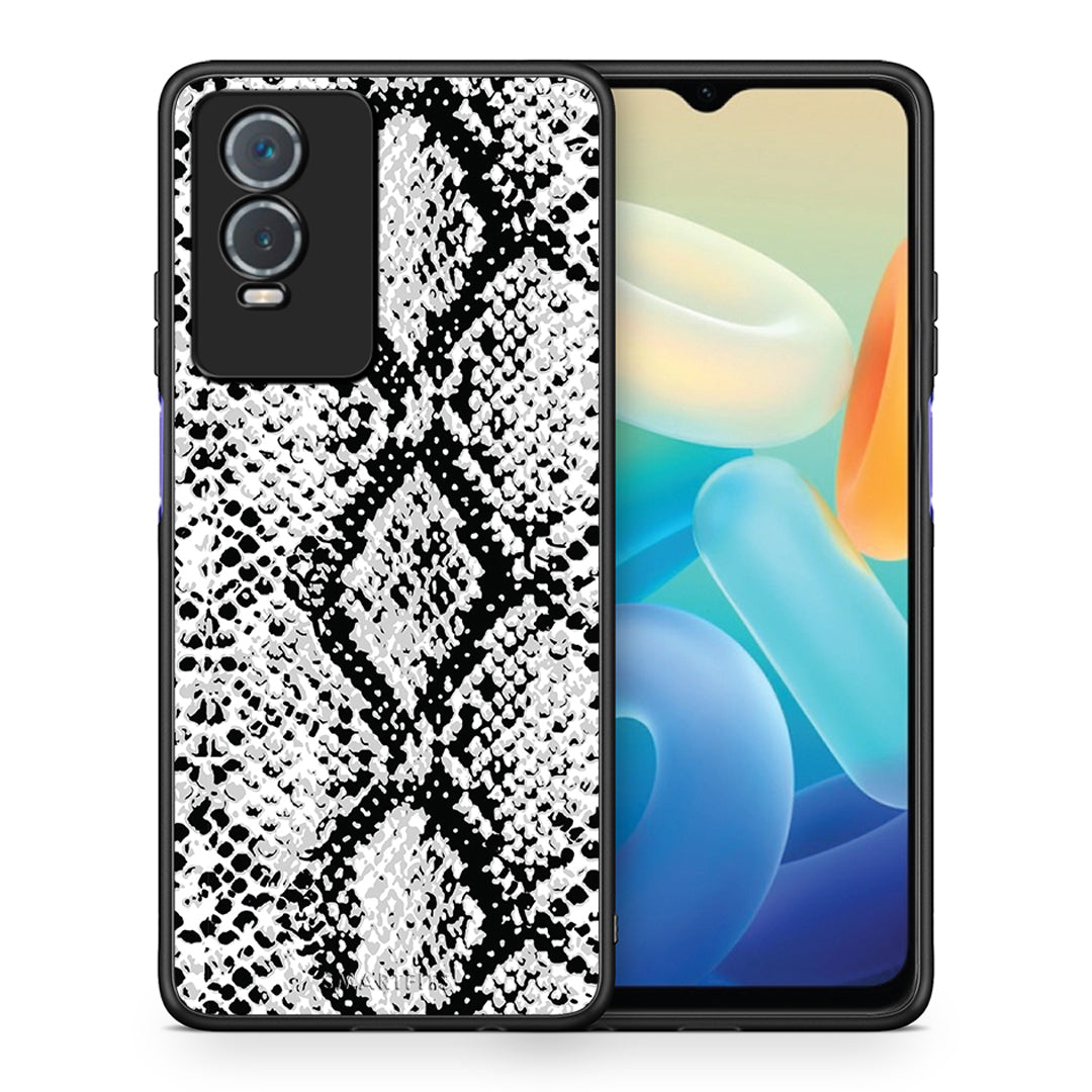 Θήκη Vivo Y76 5G / Y76s / Y74s White Snake Animal από τη Smartfits με σχέδιο στο πίσω μέρος και μαύρο περίβλημα | Vivo Y76 5G / Y76s / Y74s White Snake Animal case with colorful back and black bezels