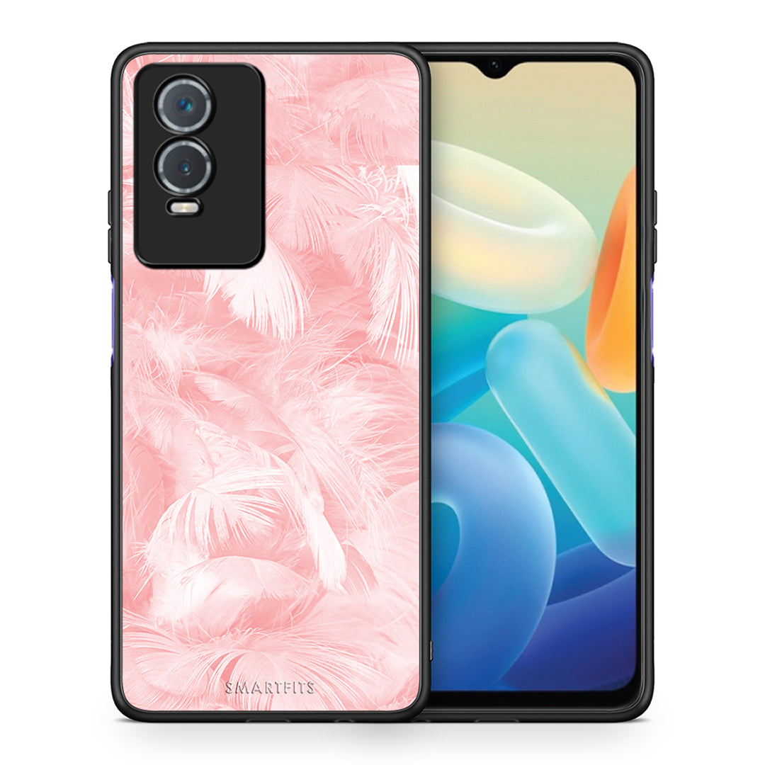 Θήκη Vivo Y76 5G / Y76s / Y74s Pink Feather Boho από τη Smartfits με σχέδιο στο πίσω μέρος και μαύρο περίβλημα | Vivo Y76 5G / Y76s / Y74s Pink Feather Boho case with colorful back and black bezels