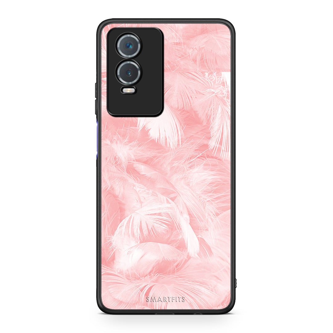 33 - Vivo Y76 5G / Y76s / Y74s Pink Feather Boho case, cover, bumper