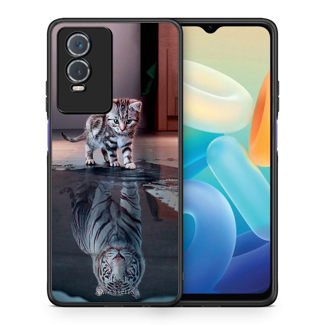 Θήκη Vivo Y76 5G / Y76s / Y74s Tiger Cute από τη Smartfits με σχέδιο στο πίσω μέρος και μαύρο περίβλημα | Vivo Y76 5G / Y76s / Y74s Tiger Cute case with colorful back and black bezels