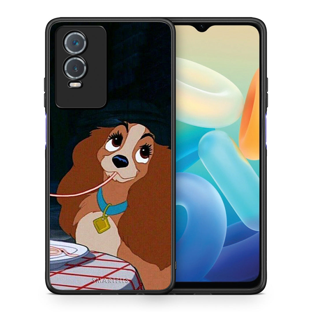 Θήκη Αγίου Βαλεντίνου Vivo Y76 5G / Y76s / Y74s Lady And Tramp 2 από τη Smartfits με σχέδιο στο πίσω μέρος και μαύρο περίβλημα | Vivo Y76 5G / Y76s / Y74s Lady And Tramp 2 case with colorful back and black bezels