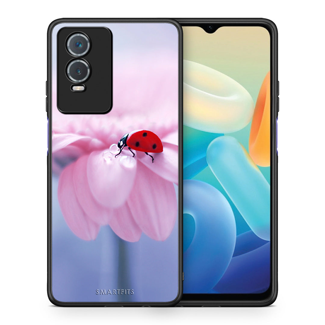 Θήκη Vivo Y76 5G / Y76s / Y74s Ladybug Flower από τη Smartfits με σχέδιο στο πίσω μέρος και μαύρο περίβλημα | Vivo Y76 5G / Y76s / Y74s Ladybug Flower case with colorful back and black bezels