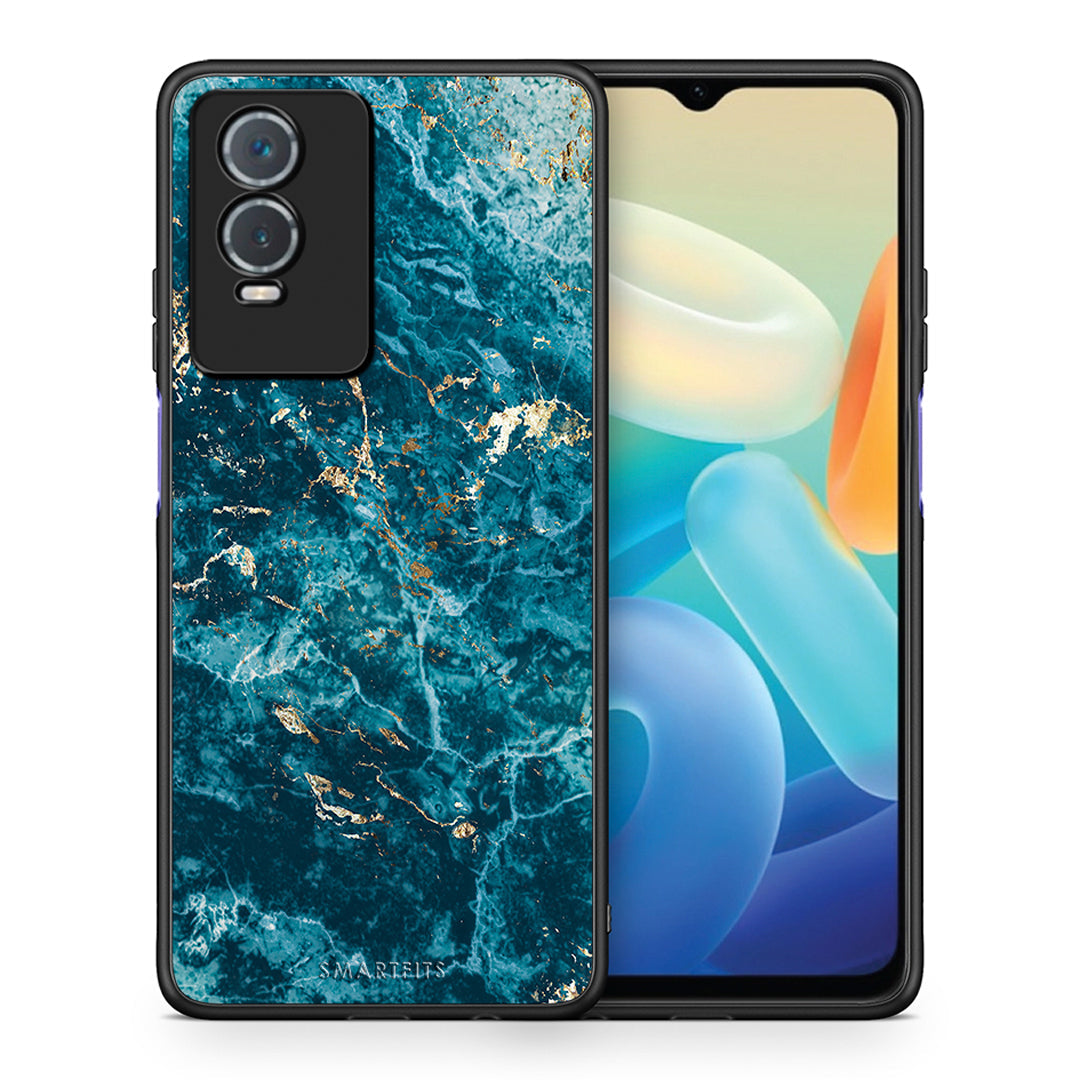 Θήκη Vivo Y76 5G / Y76s / Y74s Marble Blue από τη Smartfits με σχέδιο στο πίσω μέρος και μαύρο περίβλημα | Vivo Y76 5G / Y76s / Y74s Marble Blue case with colorful back and black bezels