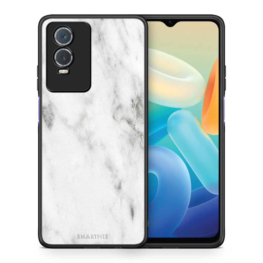 Θήκη Vivo Y76 5G / Y76s / Y74s White Marble από τη Smartfits με σχέδιο στο πίσω μέρος και μαύρο περίβλημα | Vivo Y76 5G / Y76s / Y74s White Marble case with colorful back and black bezels