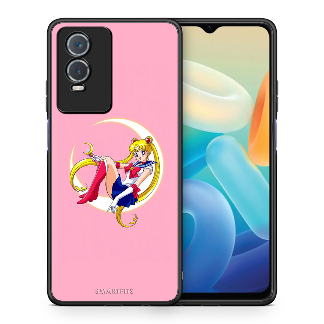 Θήκη Vivo Y76 5G / Y76s / Y74s Moon Girl από τη Smartfits με σχέδιο στο πίσω μέρος και μαύρο περίβλημα | Vivo Y76 5G / Y76s / Y74s Moon Girl case with colorful back and black bezels