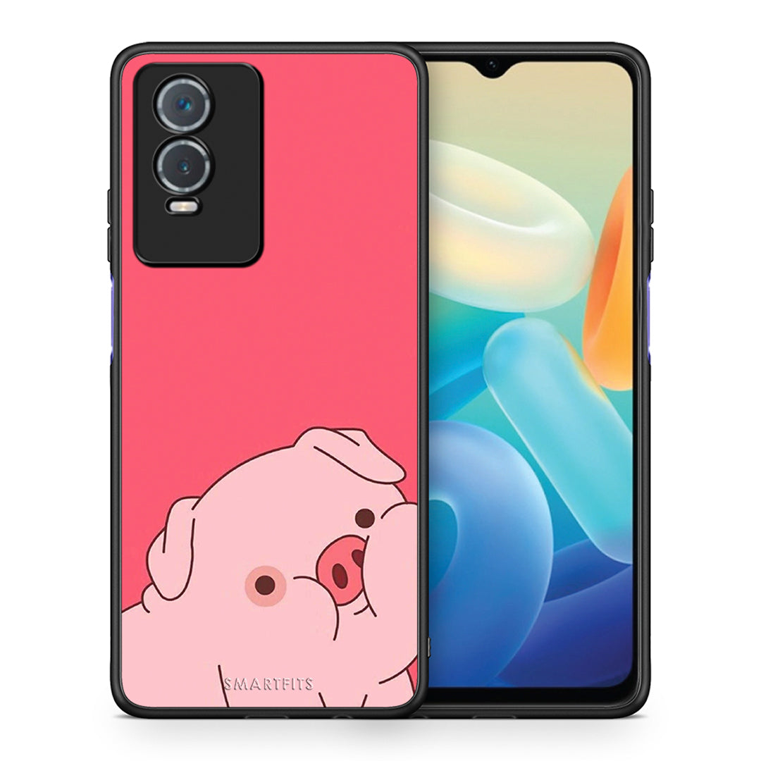 Θήκη Αγίου Βαλεντίνου Vivo Y76 5G / Y76s / Y74s Pig Love 1 από τη Smartfits με σχέδιο στο πίσω μέρος και μαύρο περίβλημα | Vivo Y76 5G / Y76s / Y74s Pig Love 1 case with colorful back and black bezels