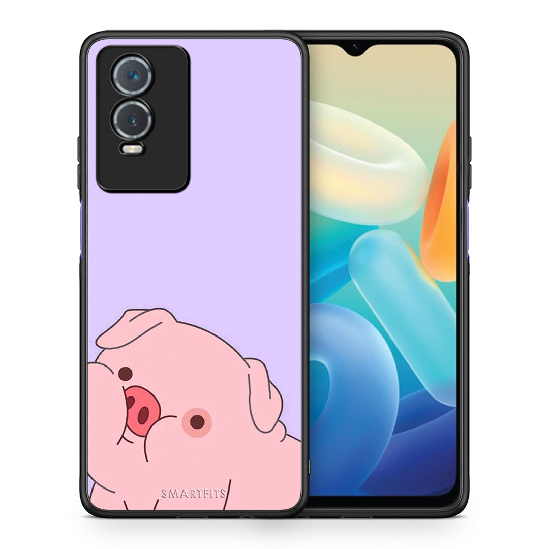 Θήκη Αγίου Βαλεντίνου Vivo Y76 5G / Y76s / Y74s Pig Love 2 από τη Smartfits με σχέδιο στο πίσω μέρος και μαύρο περίβλημα | Vivo Y76 5G / Y76s / Y74s Pig Love 2 case with colorful back and black bezels