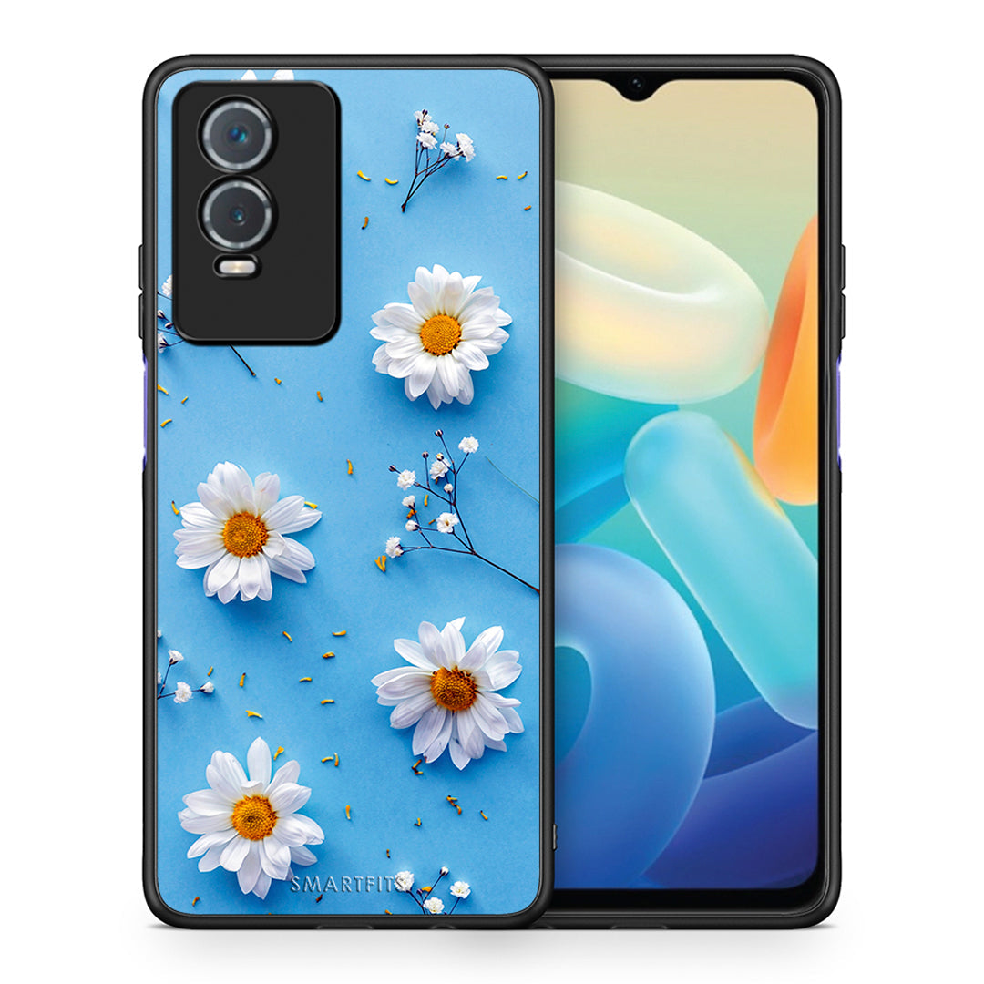 Θήκη Vivo Y76 5G / Y76s / Y74s Real Daisies από τη Smartfits με σχέδιο στο πίσω μέρος και μαύρο περίβλημα | Vivo Y76 5G / Y76s / Y74s Real Daisies case with colorful back and black bezels