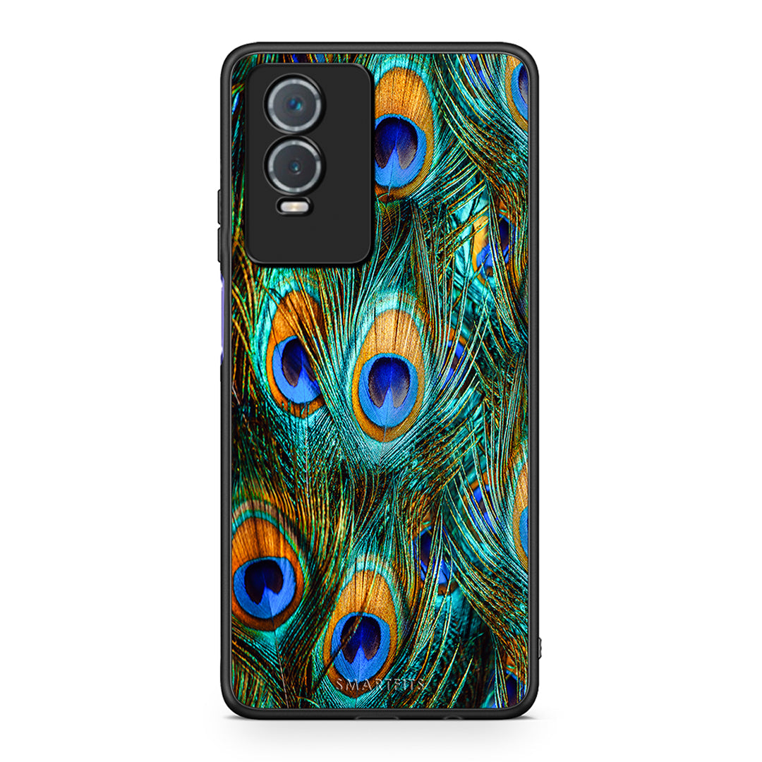 Vivo Y76 5G / Y76s / Y74s Real Peacock Feathers θήκη από τη Smartfits με σχέδιο στο πίσω μέρος και μαύρο περίβλημα | Smartphone case with colorful back and black bezels by Smartfits