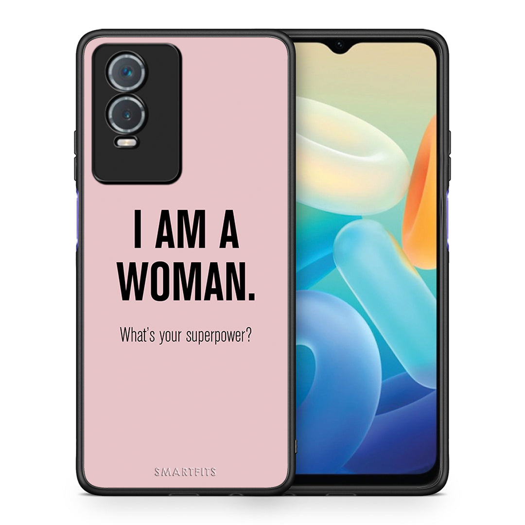 Θήκη Vivo Y76 5G / Y76s / Y74s Superpower Woman από τη Smartfits με σχέδιο στο πίσω μέρος και μαύρο περίβλημα | Vivo Y76 5G / Y76s / Y74s Superpower Woman case with colorful back and black bezels