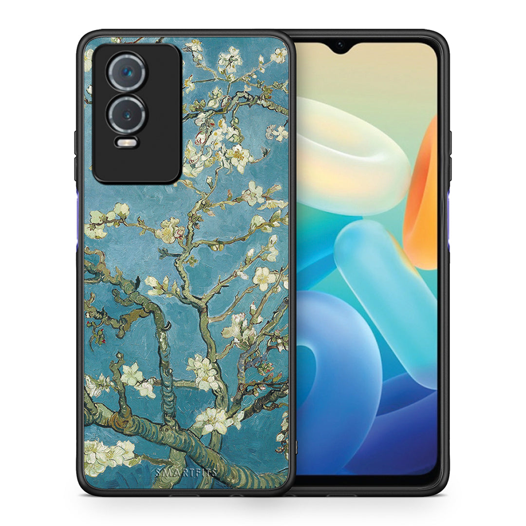 Θήκη Vivo Y76 5G / Y76s / Y74s White Blossoms από τη Smartfits με σχέδιο στο πίσω μέρος και μαύρο περίβλημα | Vivo Y76 5G / Y76s / Y74s White Blossoms case with colorful back and black bezels