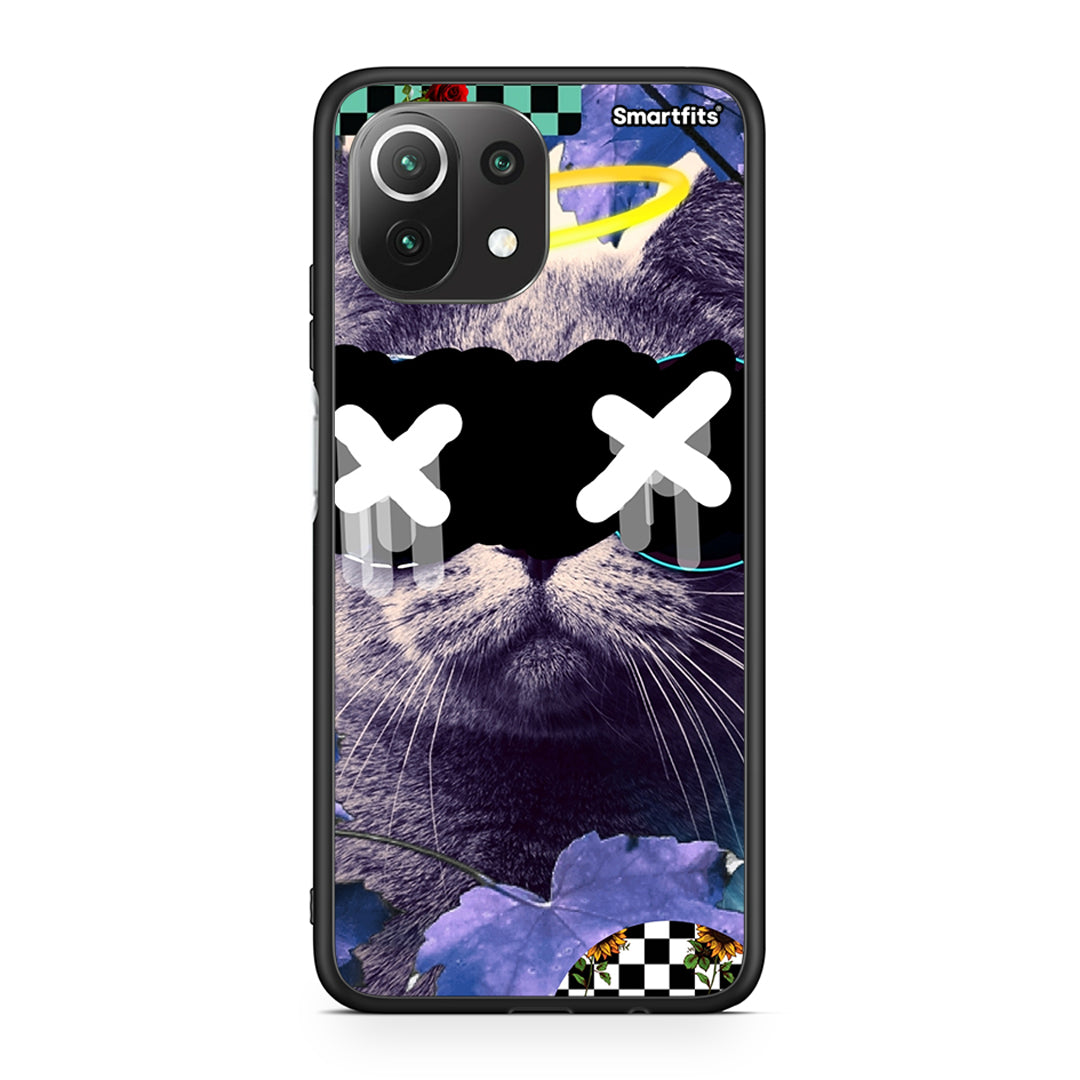 Xiaomi 11 Lite/Mi 11 Lite Cat Collage θήκη από τη Smartfits με σχέδιο στο πίσω μέρος και μαύρο περίβλημα | Smartphone case with colorful back and black bezels by Smartfits