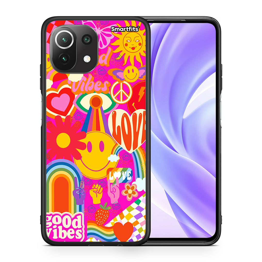 Θήκη Xiaomi 11 Lite/Mi 11 Lite Hippie Love από τη Smartfits με σχέδιο στο πίσω μέρος και μαύρο περίβλημα | Xiaomi 11 Lite/Mi 11 Lite Hippie Love case with colorful back and black bezels