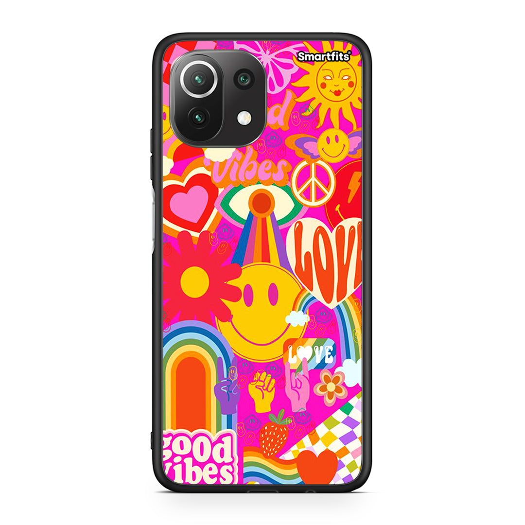 Xiaomi 11 Lite/Mi 11 Lite Hippie Love θήκη από τη Smartfits με σχέδιο στο πίσω μέρος και μαύρο περίβλημα | Smartphone case with colorful back and black bezels by Smartfits
