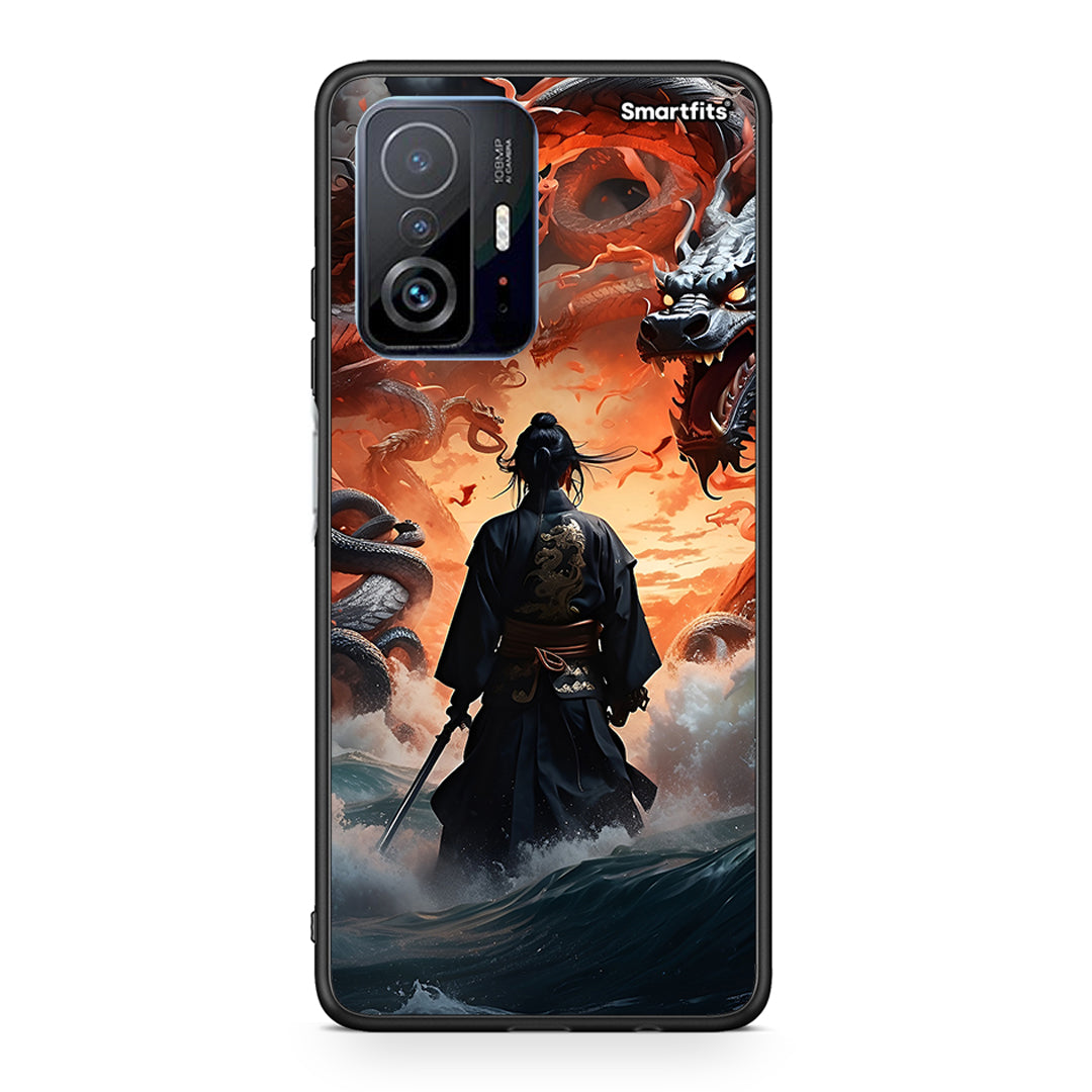 Xiaomi 11T/11T Pro Dragons Fight θήκη από τη Smartfits με σχέδιο στο πίσω μέρος και μαύρο περίβλημα | Smartphone case with colorful back and black bezels by Smartfits